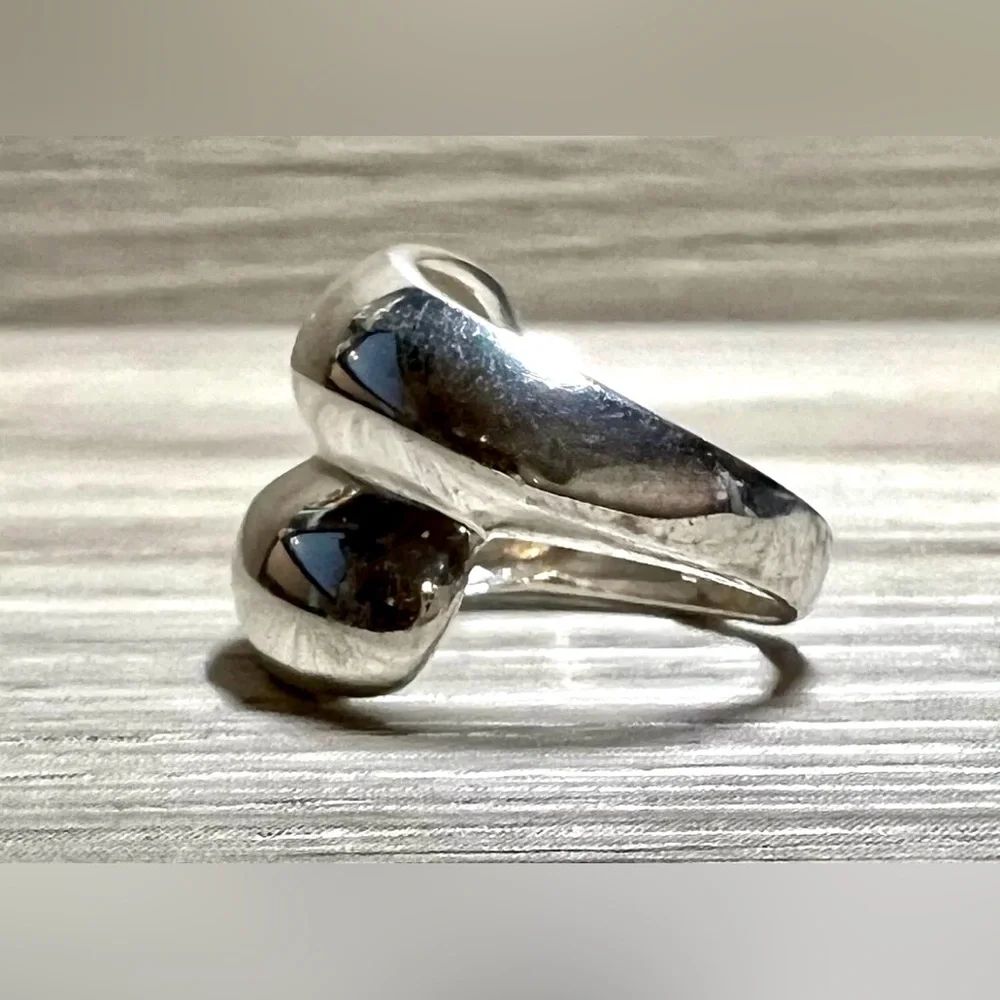 Vintage Designer MWS Sterling Silver Modernist Double Wave Wrap Ring, Size 5.5 - Picture 3 of 10